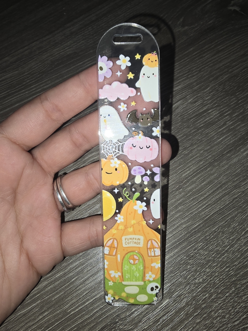 Cute Pumpkin Cottage Bookmark - Pink & Orange